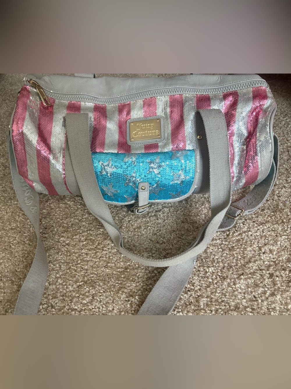 Vintage Juicy Couture Pink and Blue Sequin Travel Tote